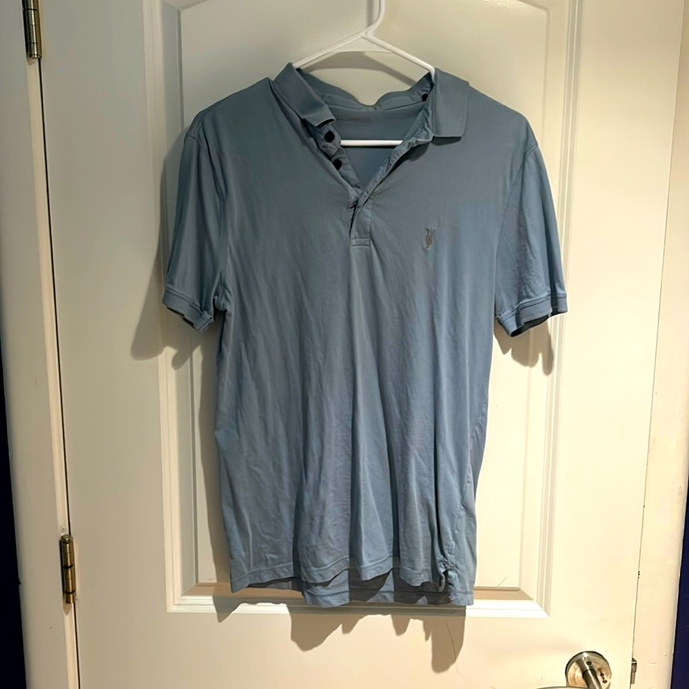 EUC AllSaints Soft Blue Short Sleeve Polo Tee Shirt